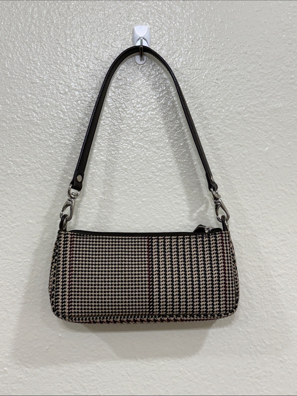 Vintage Y2K Ralph Lauren Brown Plaid Houndstooth Small Shoulder Bag Baguette - Picture 2 of 16
